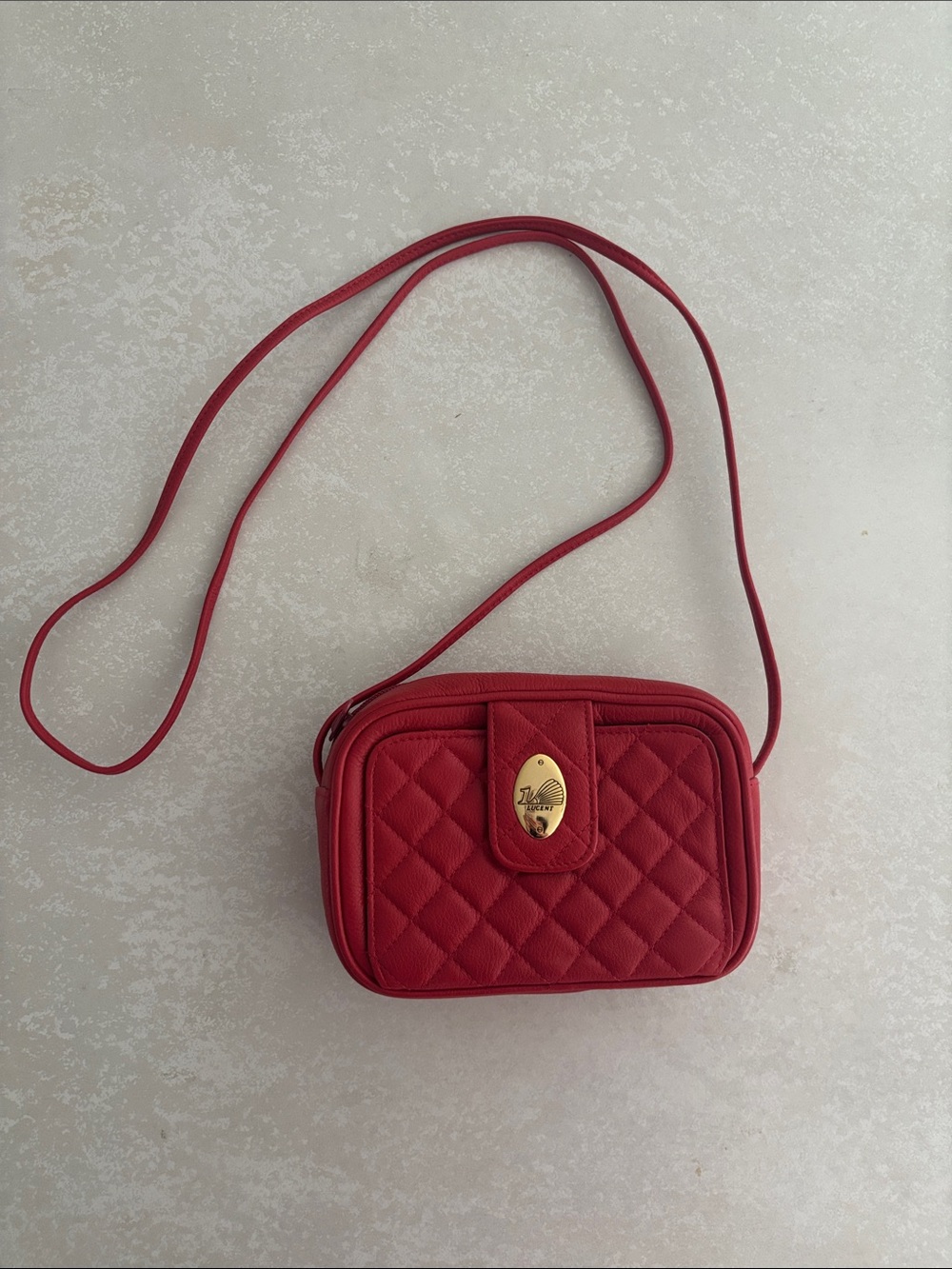 Quilted Red Crossbody Bag with Gold-Tone Accent